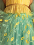 Vastramay Girls' Yellow Crop Top And Aqua Lehenga With Ruffled Dupatta Set